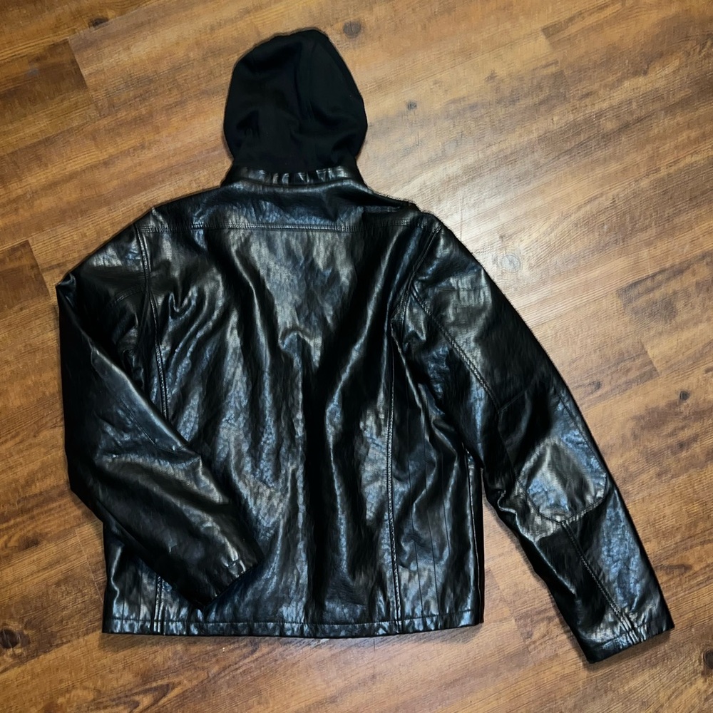 Whispering Smith Vintage Black Leather Zip Up Jacket Hood Quilted Lining Size XL - Picture 4 of 14